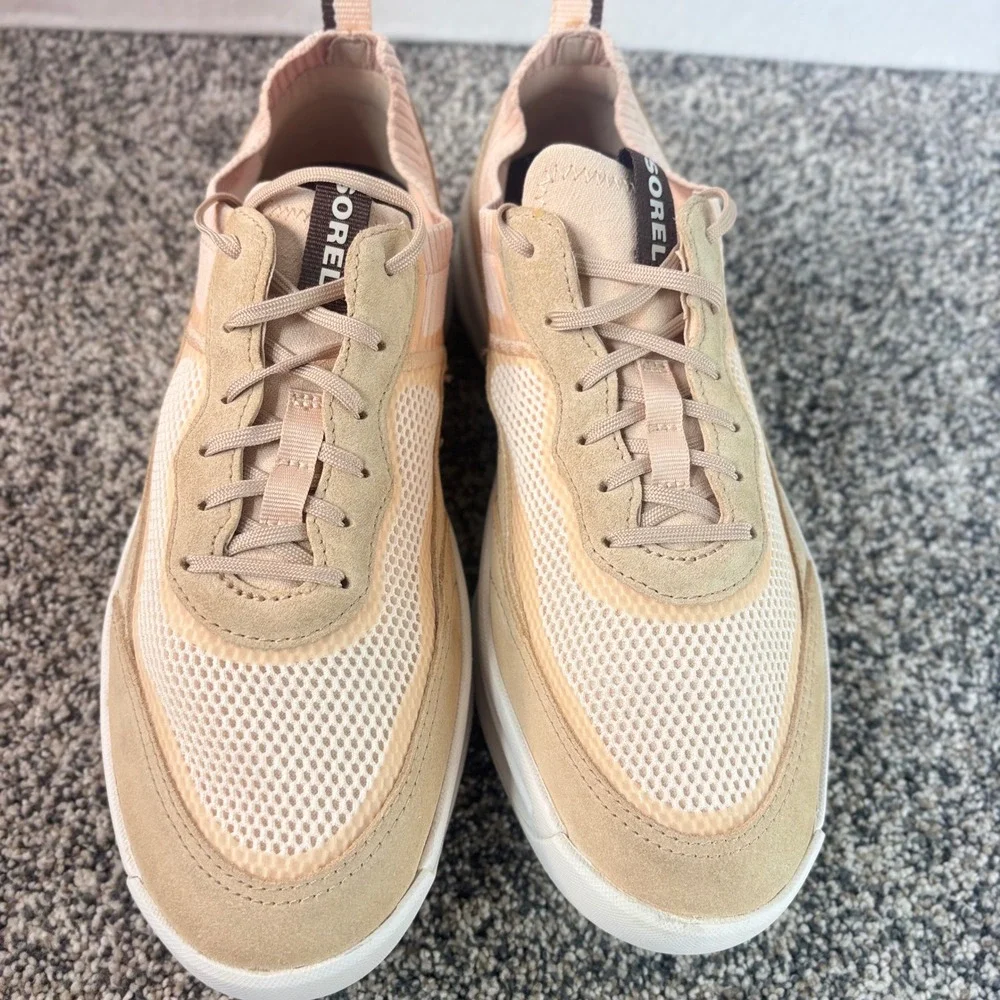 SOREL ONA 503 Knit Low Sneakers Peach Pink Suede Mesh Platform Trainers sz 10.5